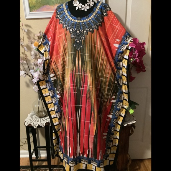 🌻NWT WINLAR MULTICOLOR COVERUP/CAFTAN DRESS - Picture 8 of 12